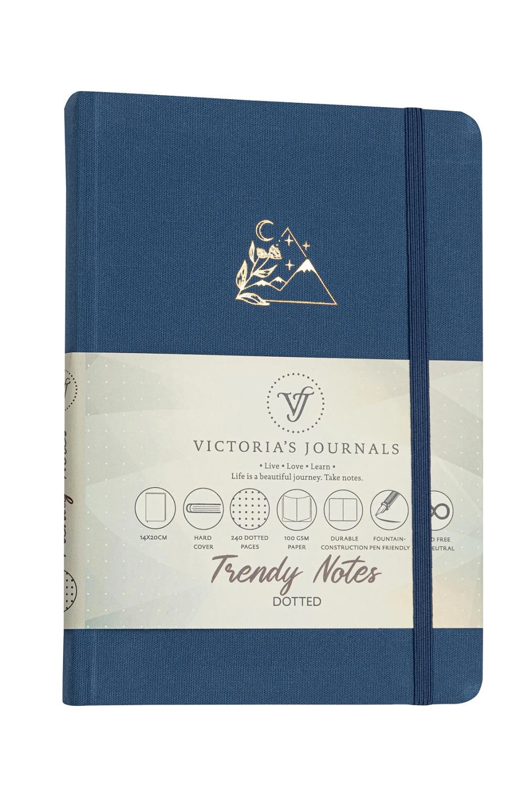 VJ Canvas Sert Kapak Ciltli Lastikli Defter 14x20 cm 120 yp.100 gr.Ivory Noktalı Mavi
