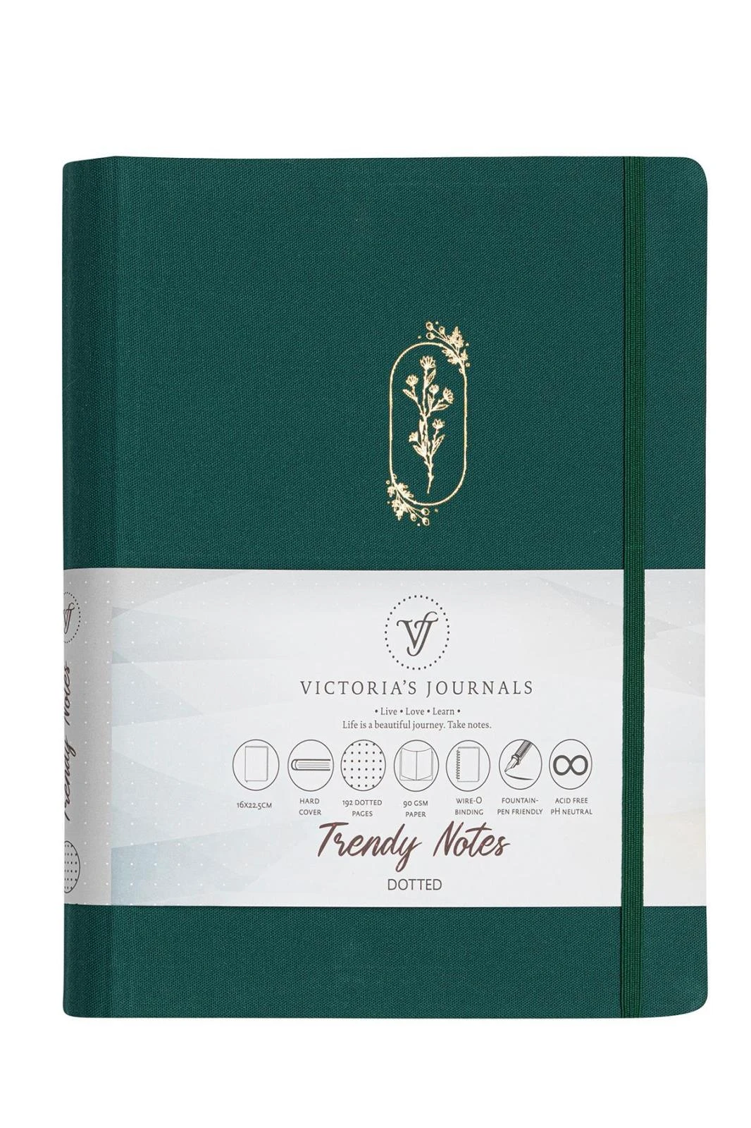 VJ Canvas Gizli Spiralli Defter 16,3*22,2 96 Yp. 100 gr. Lastikli  Noktalı Yeşil