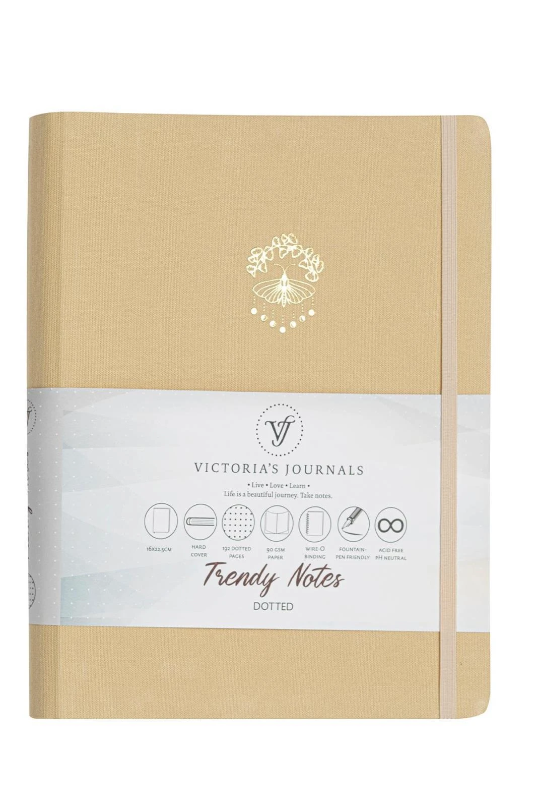 VJ Canvas Gizli Spiralli Defter 16,3*22,2 96 Yp. 100 gr. Lastikli  Noktalı Bej