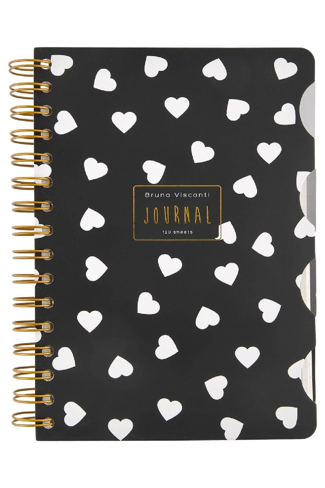 Spiralli Defter A5  120 Yaprak , 4 Ayraçlı, 30 Yap.Çizgili + 30 Yap.Çizgili + 30 Yap. Noktalı + 30 Yaprak, "Black&White. Hearts Hover