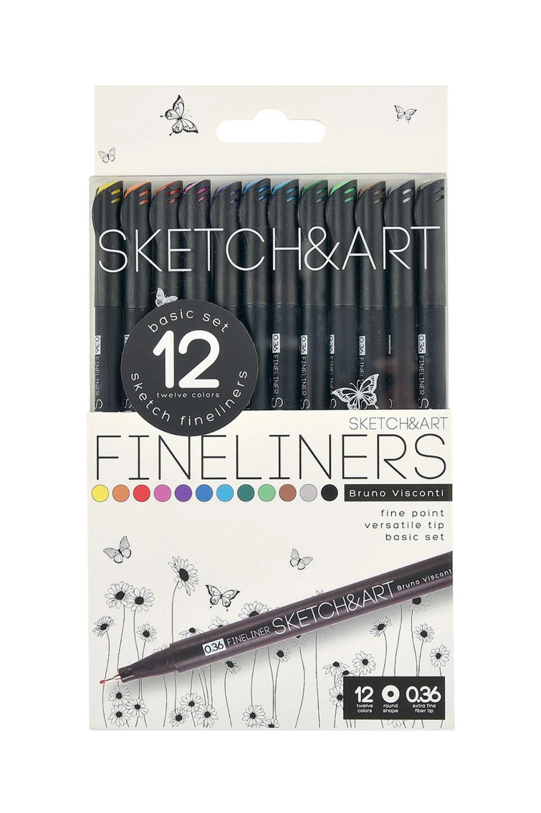 36-0017 SKETCH&ART Siyah Seri 0,36 mm İnce uç Kalem 12 Renk