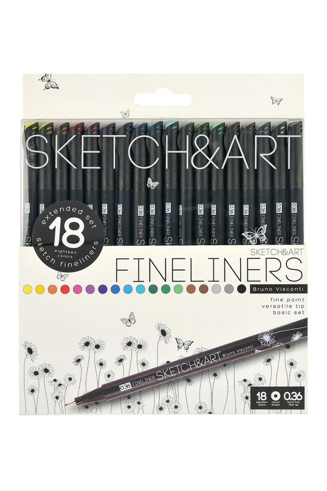 36-0018 SKETCH&ART SİYAH SERİ 0,36 mm İnce uç Kalem. 18 renk Hover