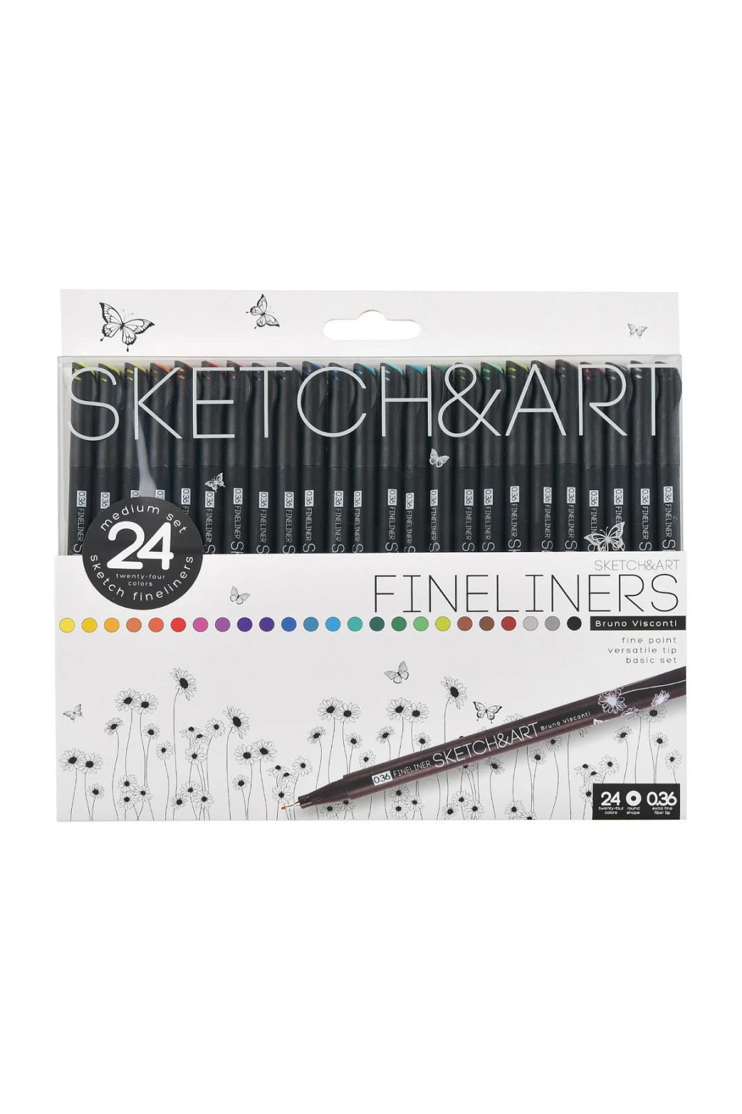 36-0019 SKETCH&ART SİYAH SERİ 0,36 mm İnce uç Kalem. 24 renk