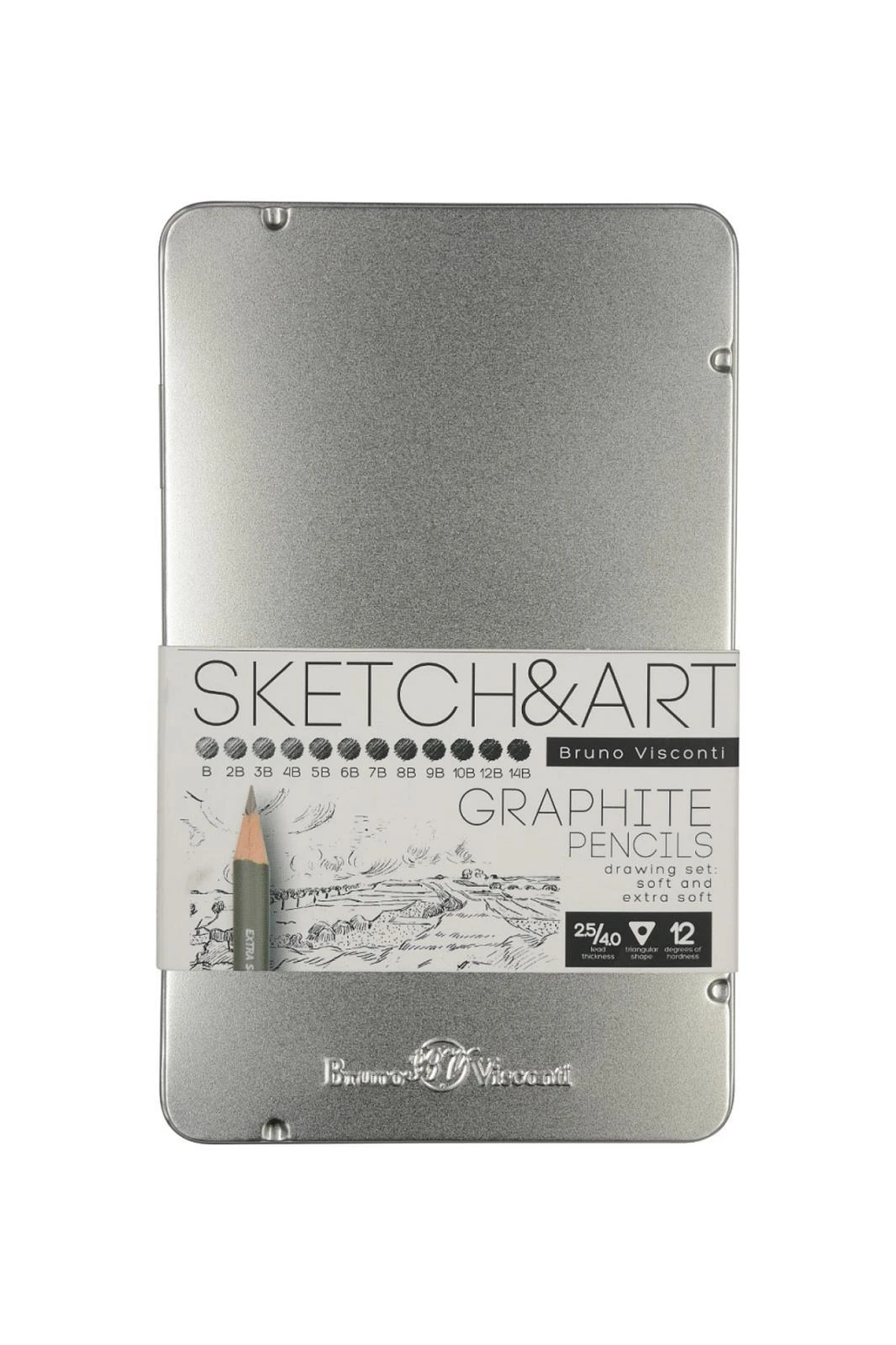 21-0066 Sketch&Art Kurşun Kalem Seti 12 Adet  B-14B  Metal Kutuda