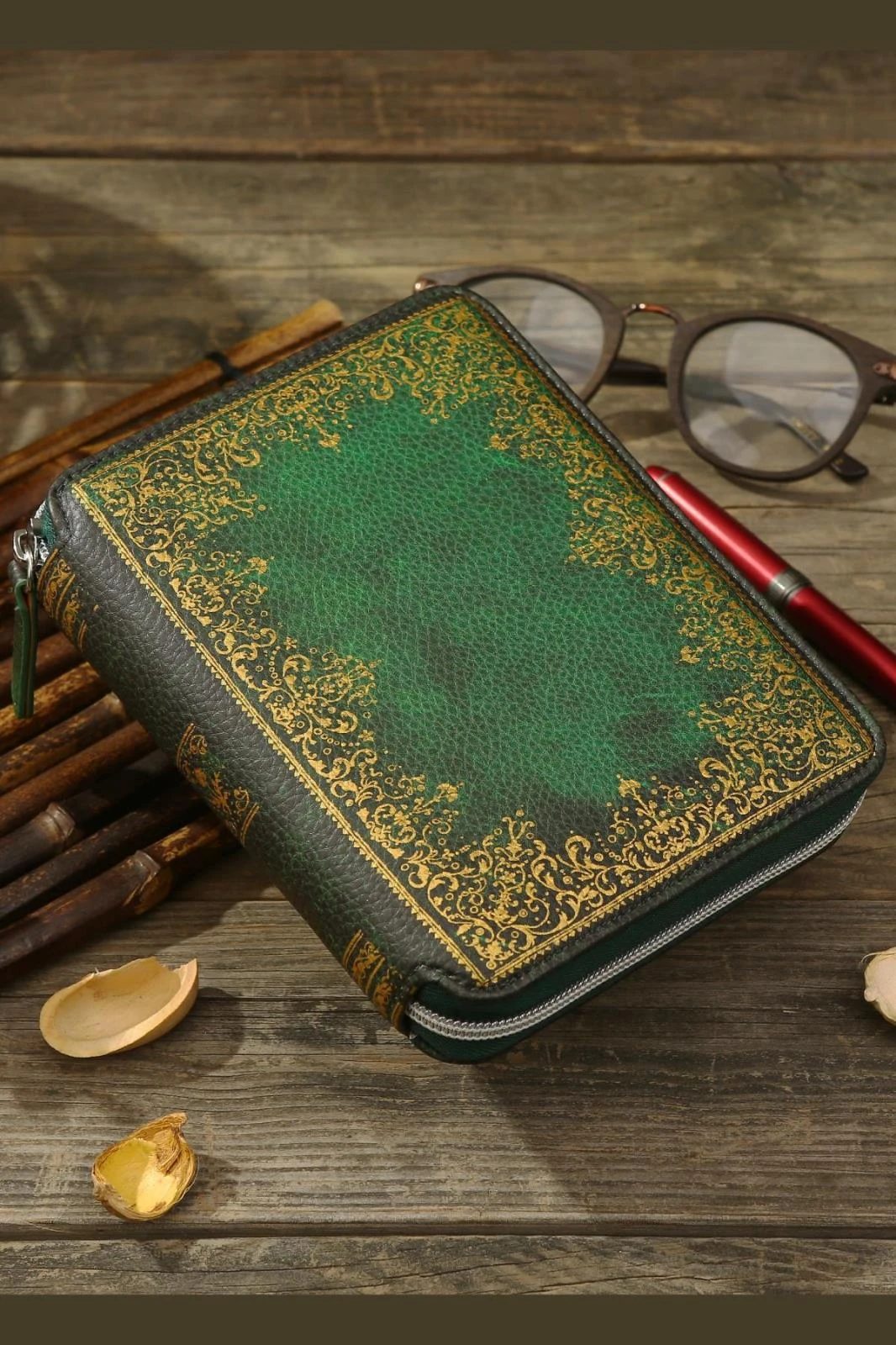 123-2166 Victoria's Journals Zipper Folder Organizer Defter A6 Çizgili Yeşil