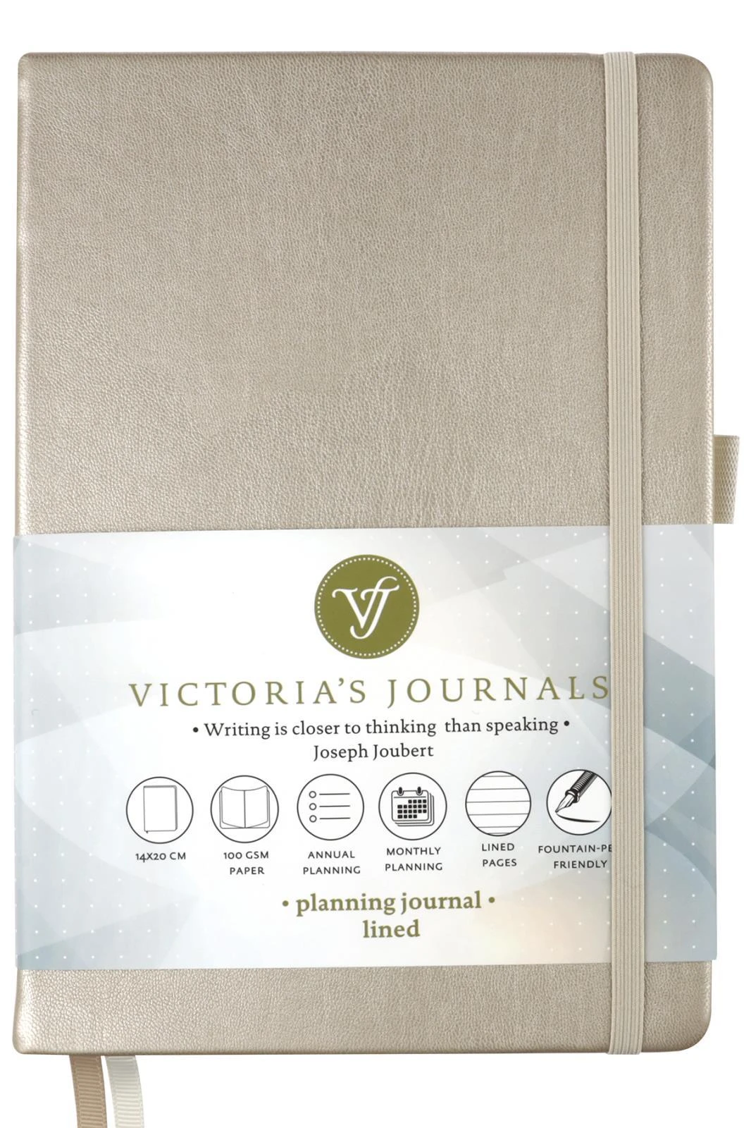 1047 Victoria's Journals Venzi Sert Kapak Planlayıcı Defter 14x20 cm 100 gr. Krem 96 Yaprak Gümüş Çizgili