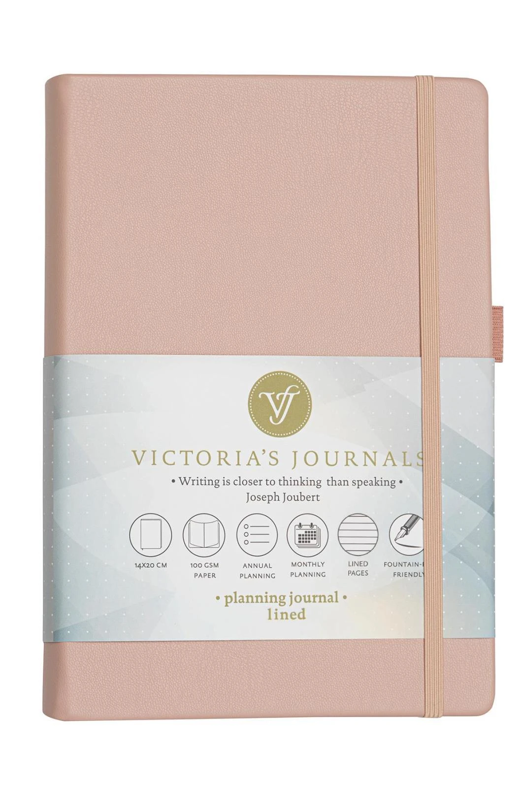 VJ Smyth Sert kapak Planlayıcı Defter 14x20 cm 100 gr. Krem 96 yp. Çizgili Pembe