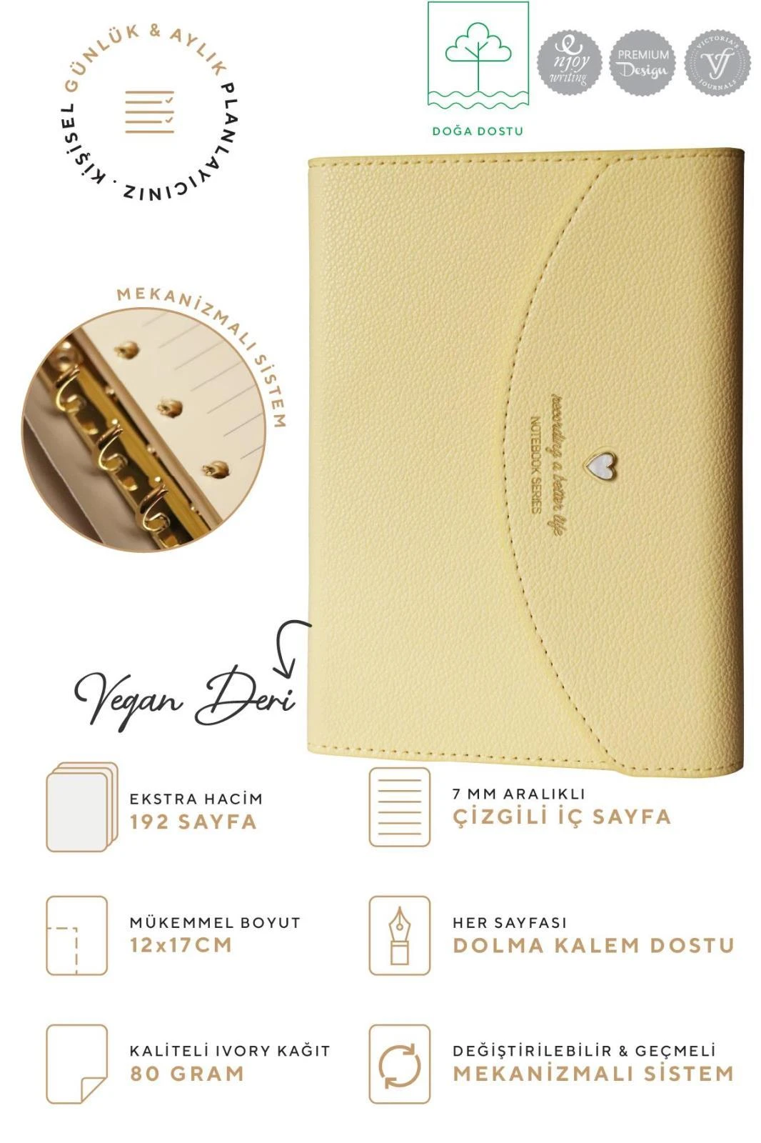 VJ Mekanizmalı Defter A6+ Ivory 80 gr. 96 yp.