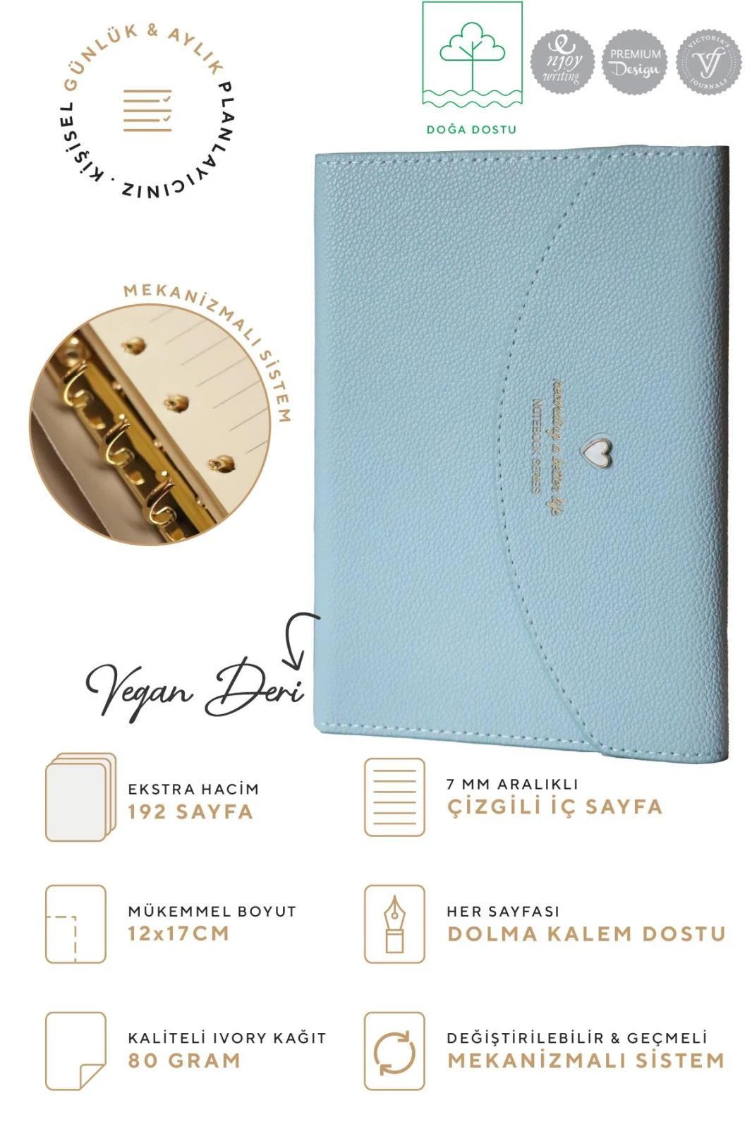 VJ Mekanizmalı Defter A6+ Ivory 80 gr. 96 yp.