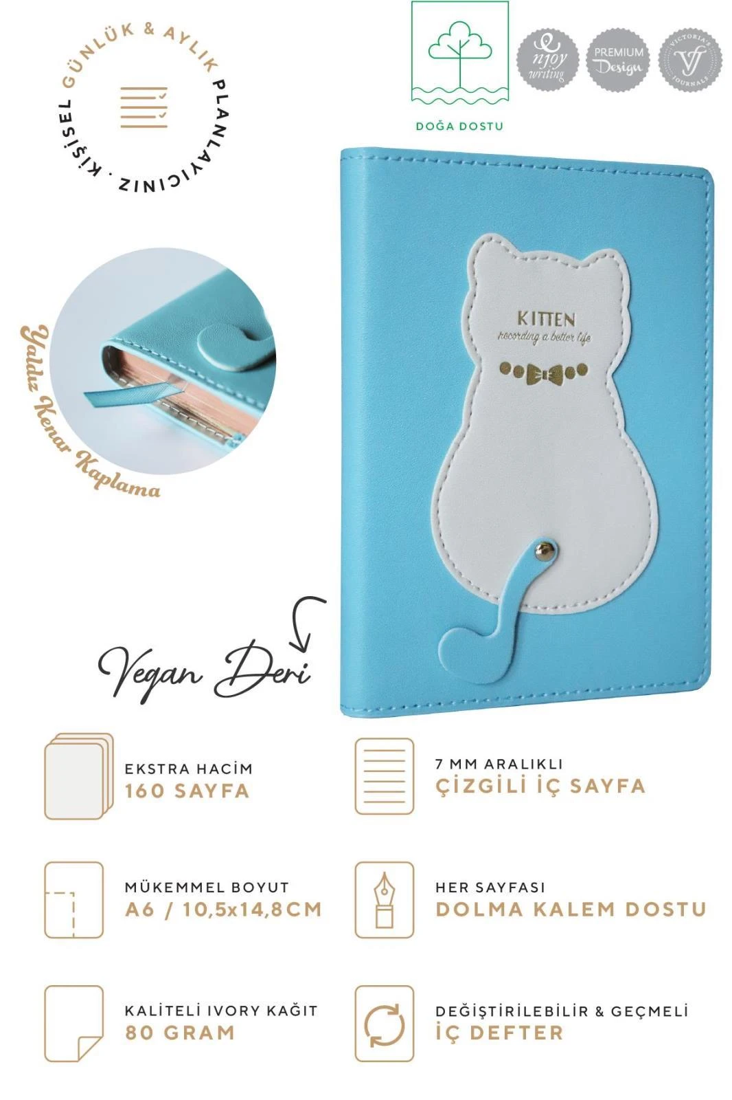 VJ Geçmeli Lastikli Defter A6 80 gr. 96 yp.