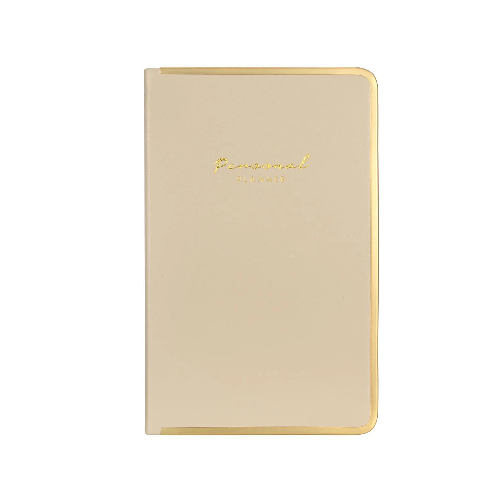 123-0234 Monaco Vegan Deri Sert Kapak Defter 100gr. 96 Yaprak 13x21 cm. Kenar Altın Demir ve Altın Yaldız Çizgiliı Krem