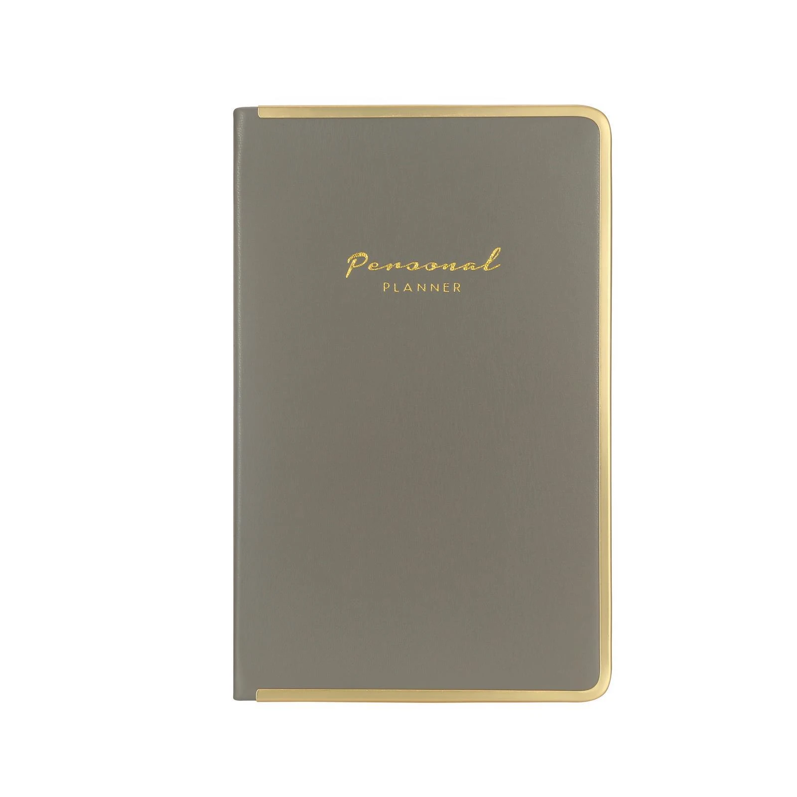 123-0235 Monaco Vegan Deri Sert Kapak Defter 100gr. 96 Yaprak 13x21 cm. Kenar Altın Demir ve Altın Yaldız Çizgili Gri