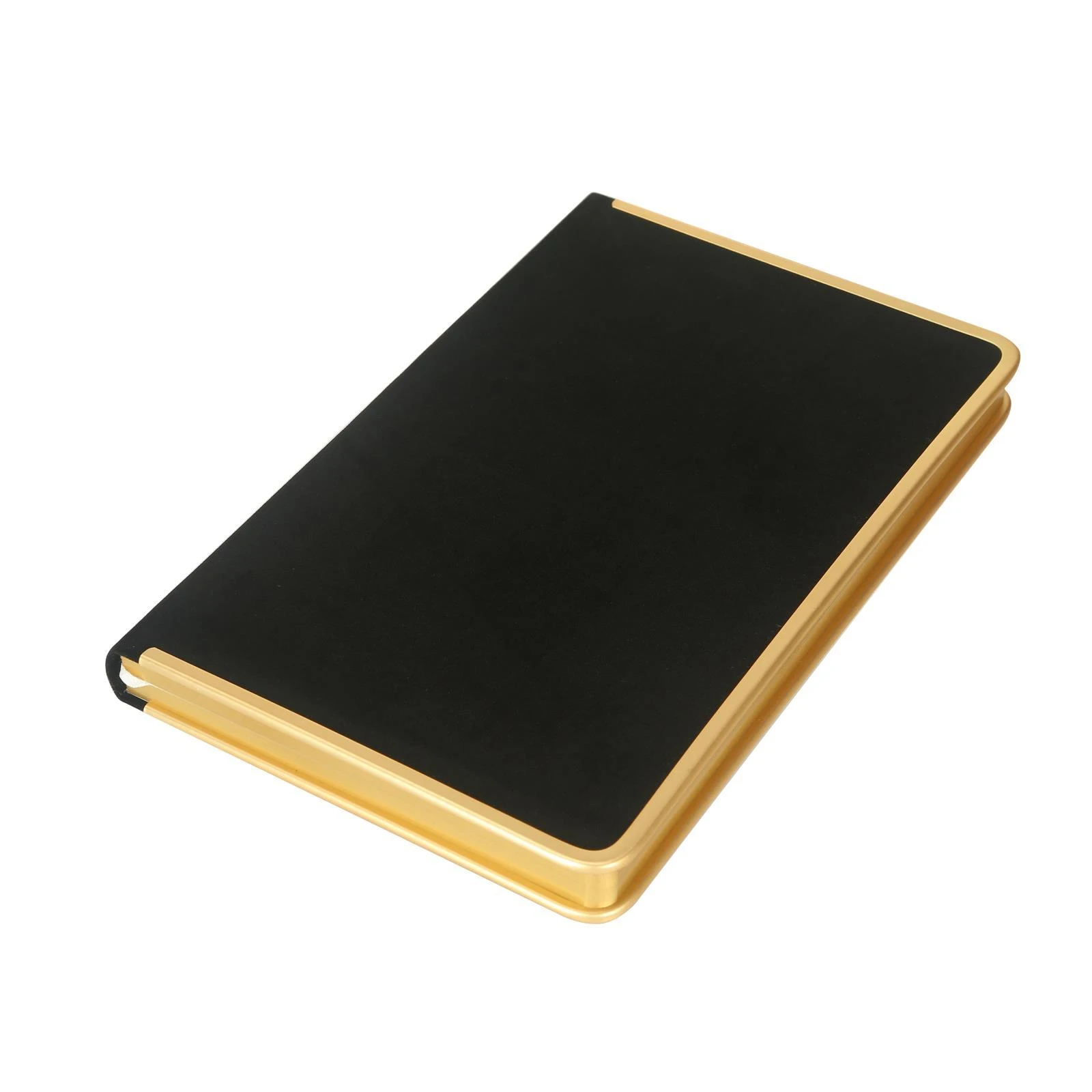 123-0236 Monaco Süet Sert Kapak Defter 100gr. 96 Yaprak 13x21 cm. Kenar Altın Demir ve Altın Yaldız Çizgiliı Siyah Hover