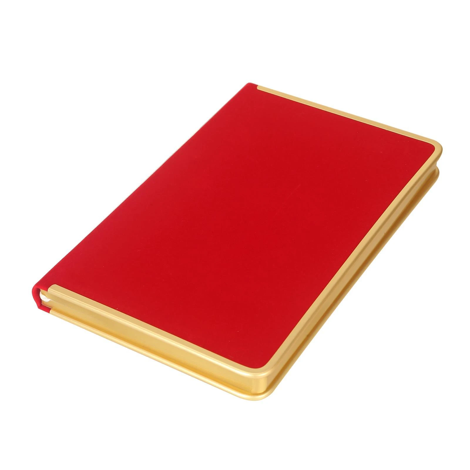 123-0237 Monaco Süet Sert Kapak Defter 100gr. 96 Yaprak 13x21 cm. Kenar Altın Demir ve Altın Yaldız Çizgiliı Kırmızı