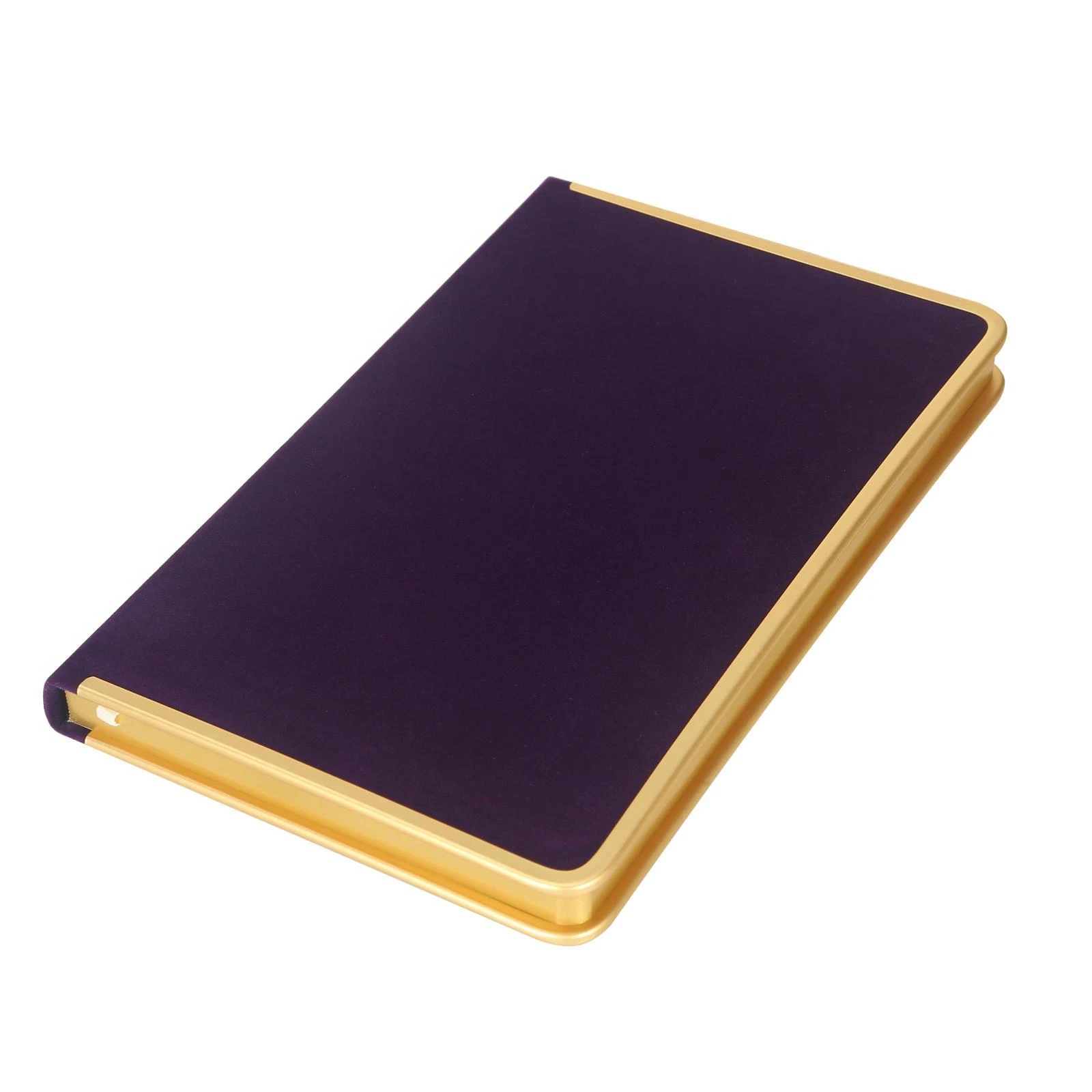 123-0238 Monaco Süet Sert Kapak Defter 100gr. 96 Yaprak 13x21 cm. Kenar Altın Demir ve Altın Yaldız Çizgili Mor