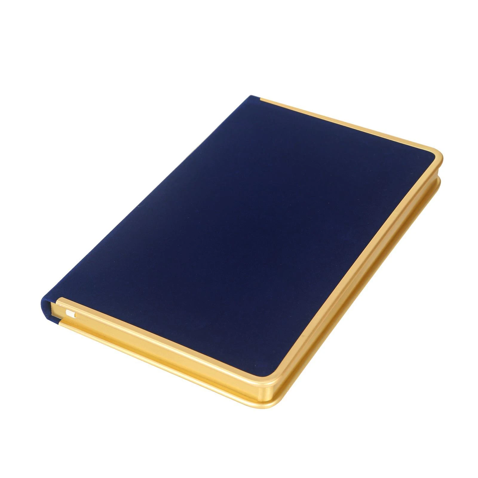 123-0239 Monaco Süet Sert Kapak Defter 100gr. 96 Yaprak 13x21 cm. Kenar Altın Demir ve Altın YaldızÇizgili  Mavi
