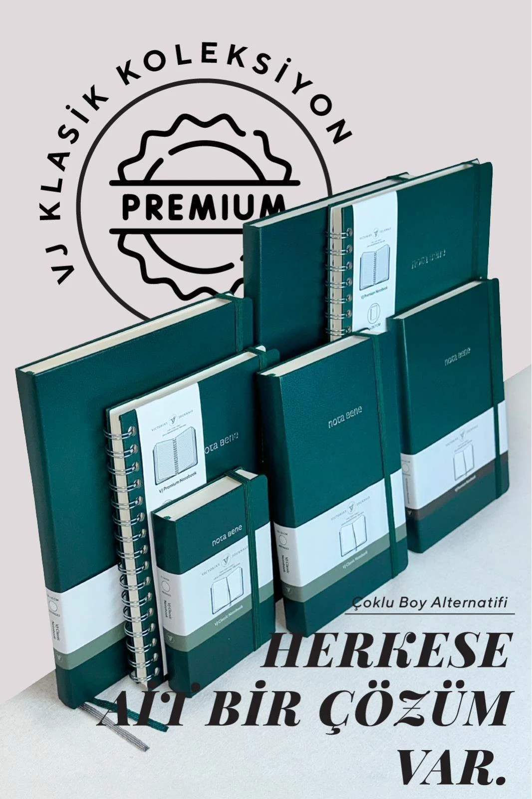 VJ Classic Sert Kapak Defter 13x21 70 gr 400 sf Çizgili Yeşil