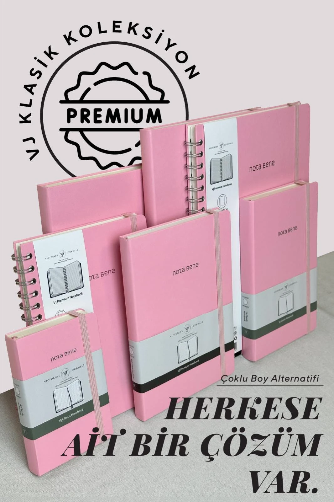 VJ Classic Sert Kapak Defter 13x21 70 gr 400 sf Çizgili Pembe