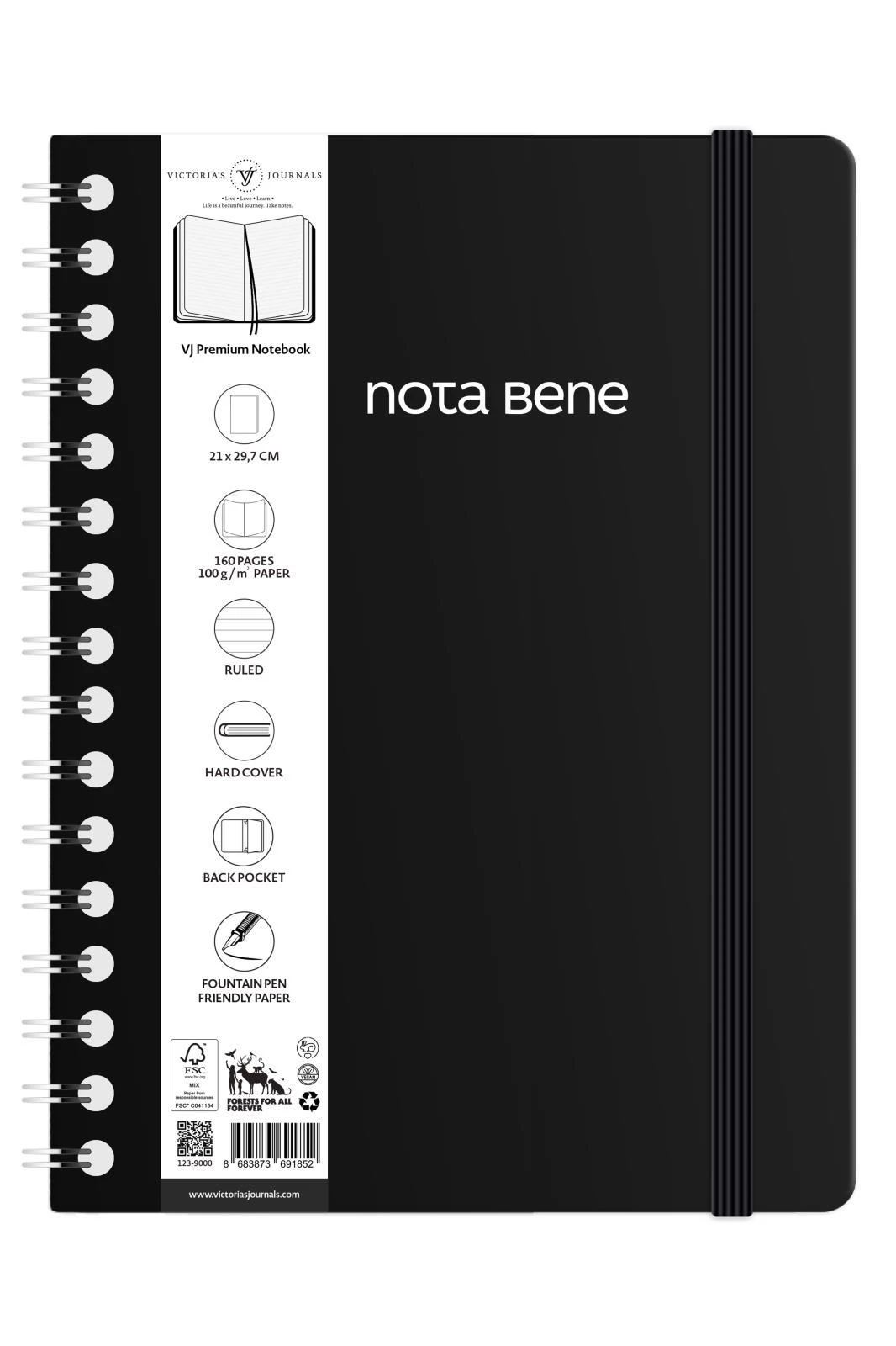 VJ Spiralli Sert Kapak Defter A4 100gr 160sf Çizgili Siyah