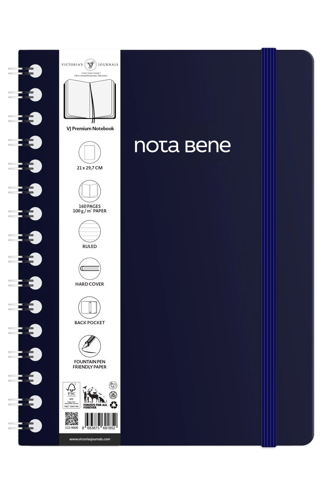 VJ Spiralli Sert Kapak Defter A4 100gr 160sf Çizgili Lacivert Hover
