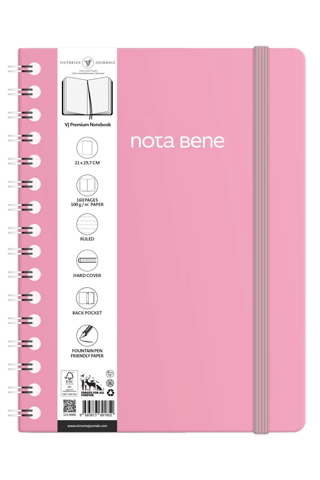 VJ Spiralli Sert Kapak Defter A4 100gr 160sf Çizgili Pembe