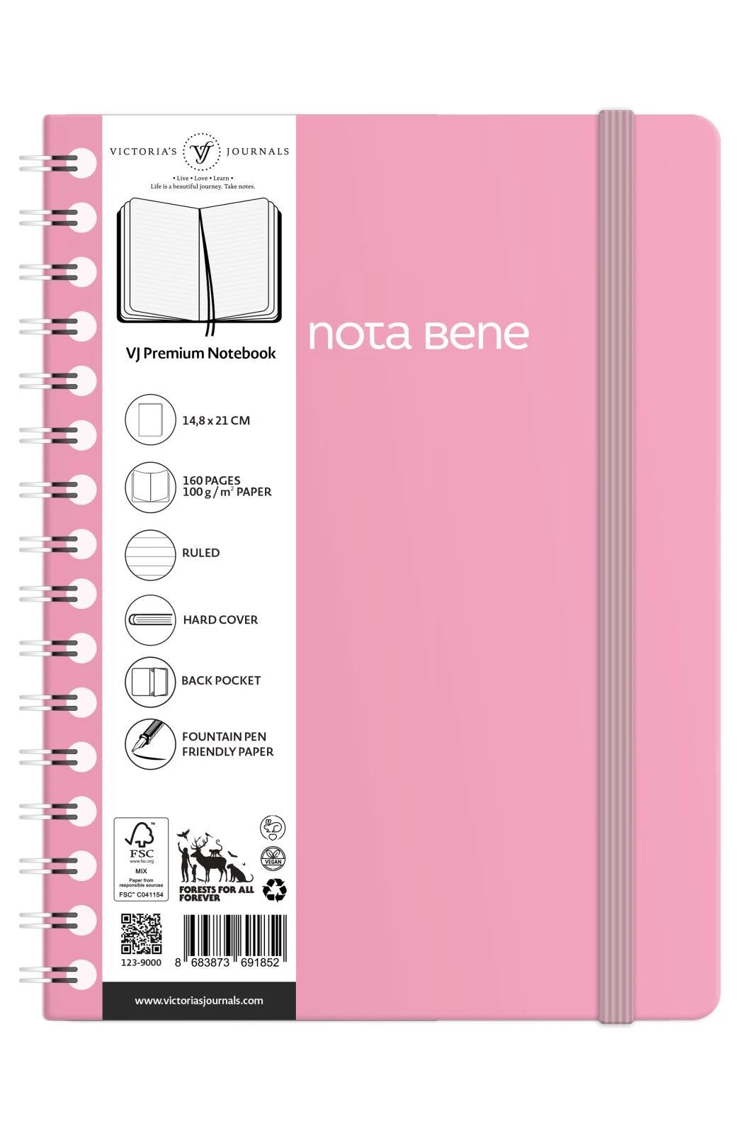 VJ Spiralli Sert Kapak Defter A5 100gr 160sf Çizgili Pembe