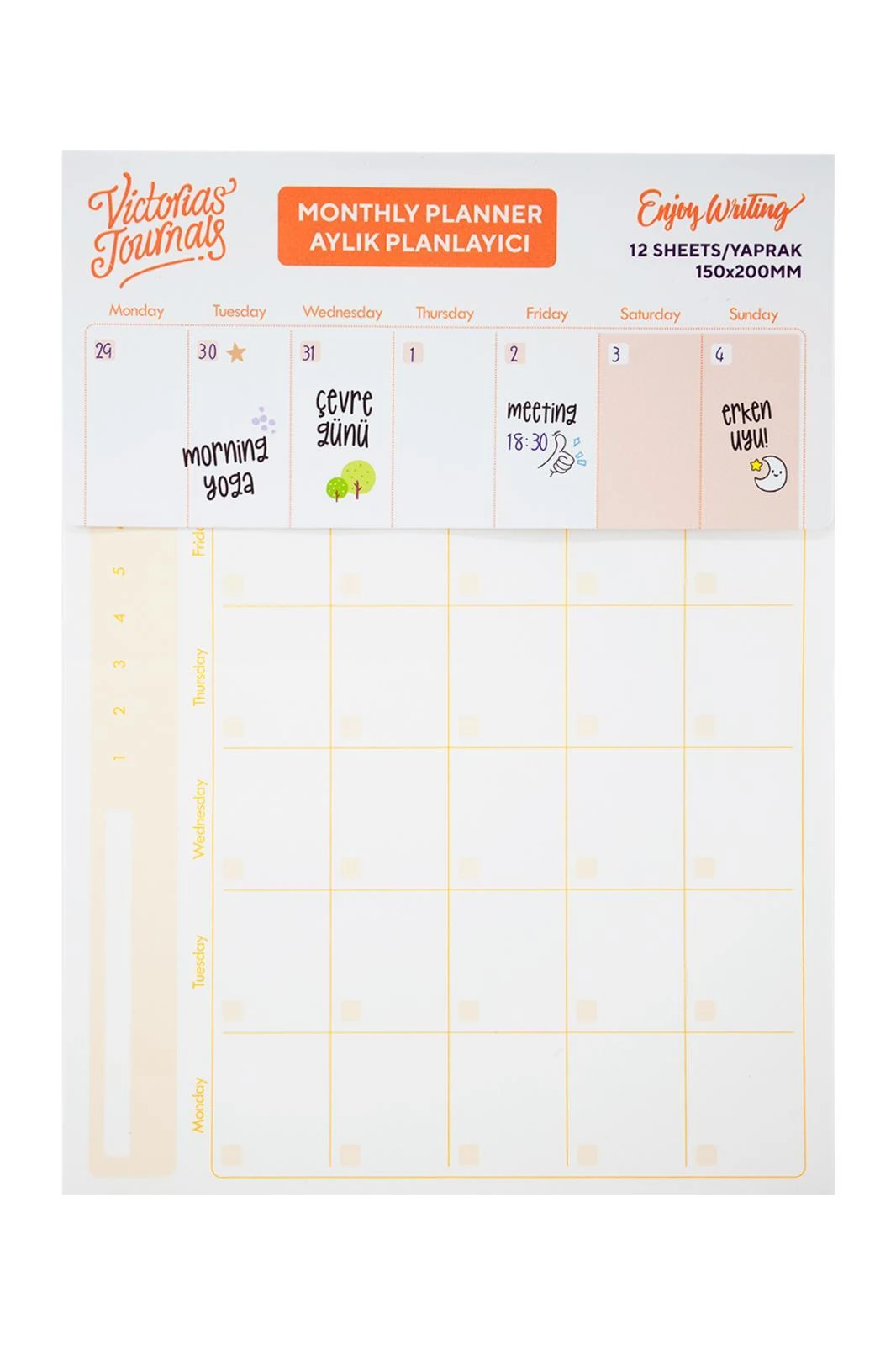Aylık Planlama Post-it 150x200 mm 12 yaprak Hover