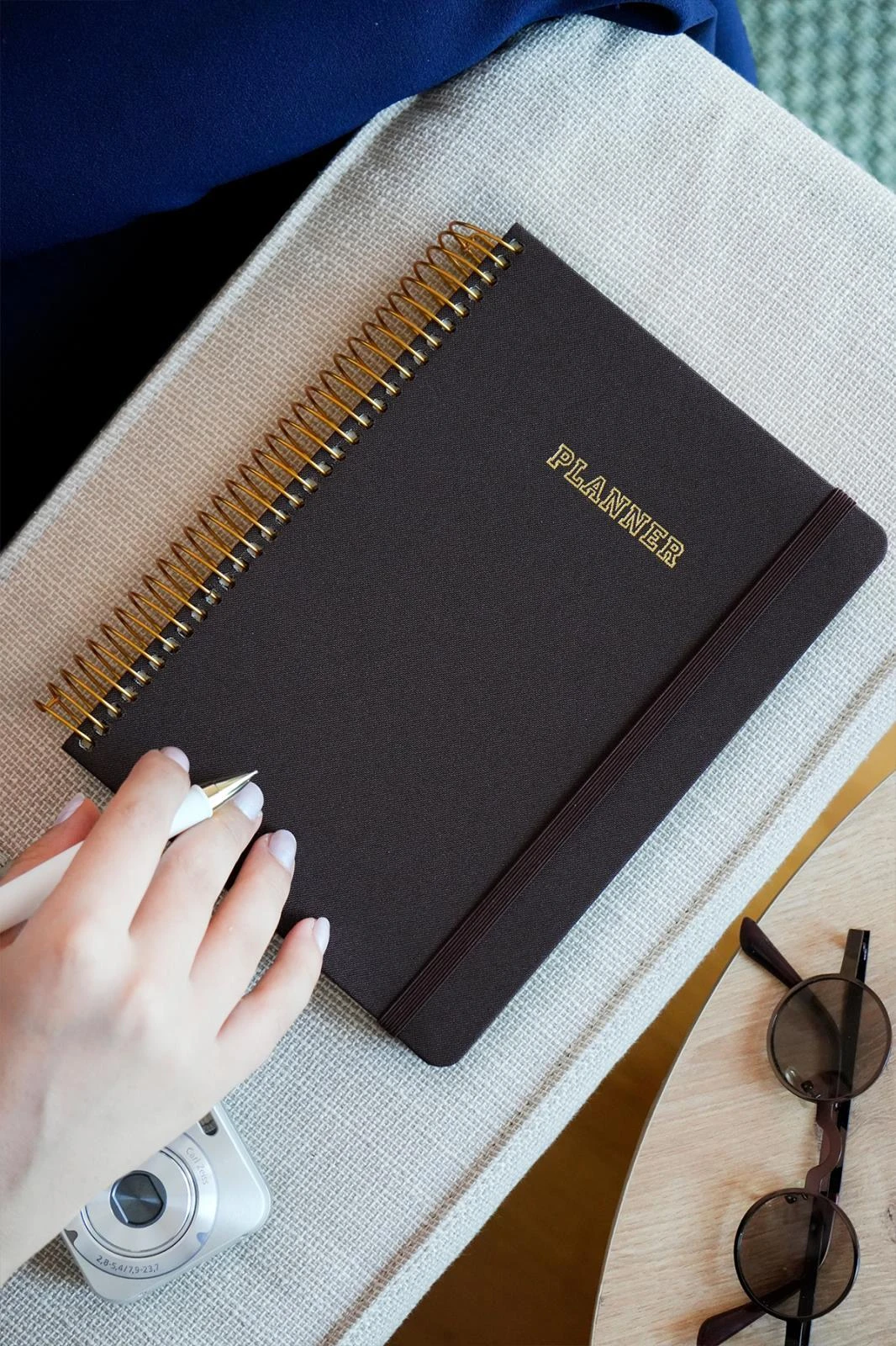 Victoria's Journals A5 Spiralli Keten Süresiz Planlayıcı Ajanda,Lastikli .Cepli Kahverengi