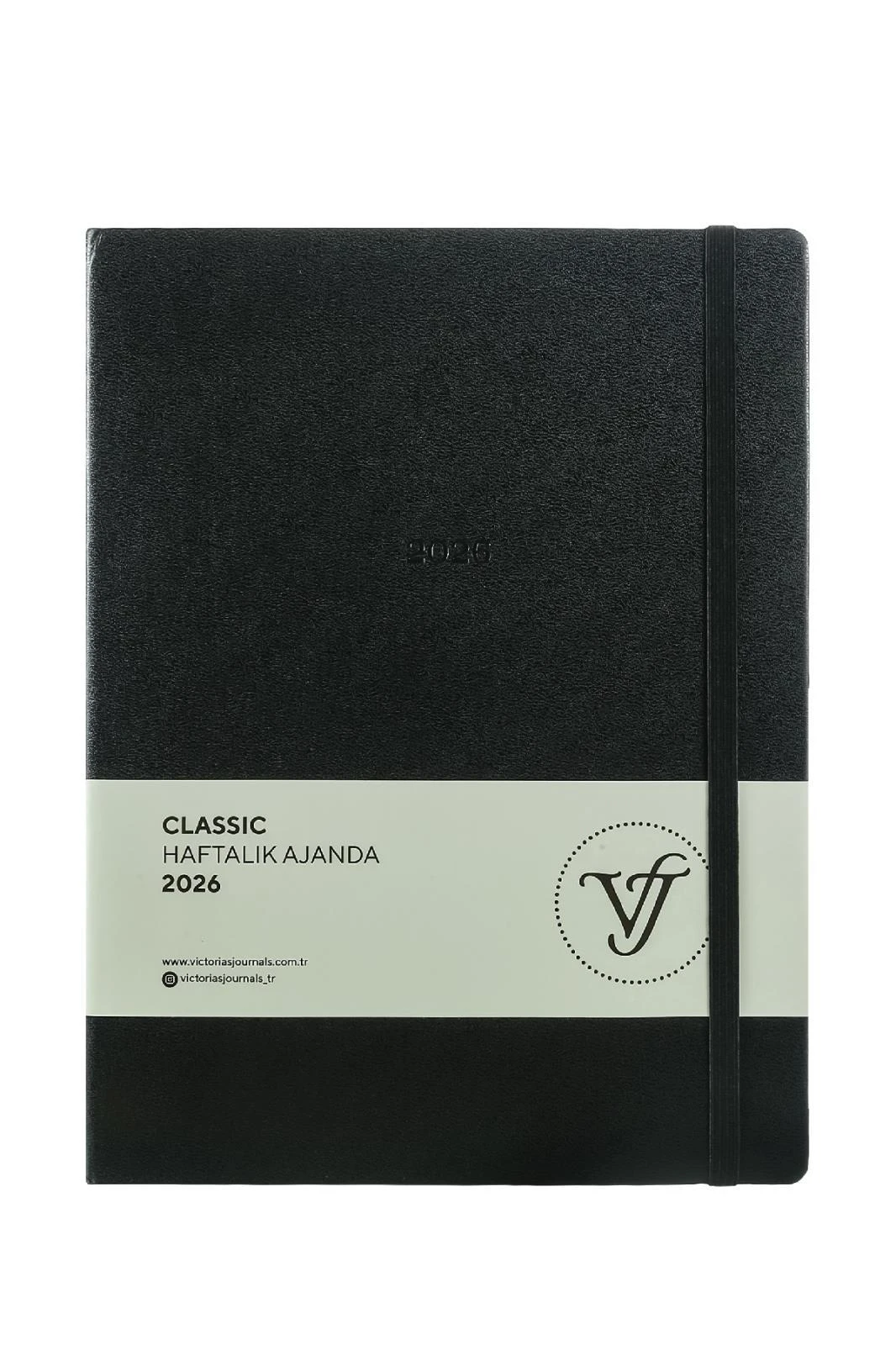 Victoria's Journals Classic 2026 Haftalık Ajanda A4  (19x25cm) Sert Kapak. Ivory 100 gr.144 Sayfa.Cepli.Lastikli.Siyah