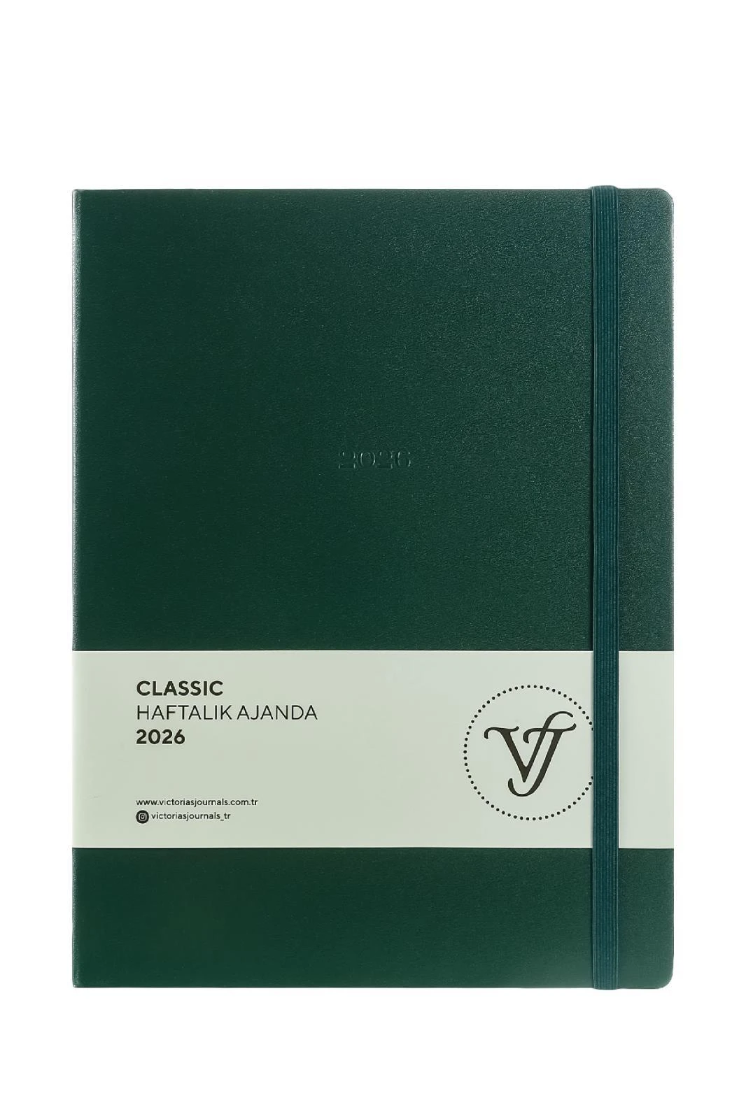 Victoria's Journals Classic 2026 Haftalık Ajanda A4  (19x25cm) Sert Kapak. Ivory 100 gr.144 Sayfa.Cepli.Lastikli.Yeşil