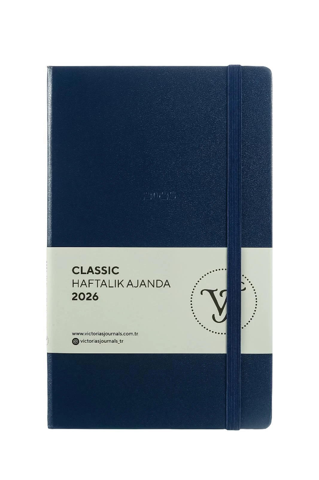 Victoria's Journals Classic 2026 Haftalık Ajanda 13x21 cm.Sert Kapak. Ivory 80 gr.144 Sayfa. Cepli. Lastikli.Mavi