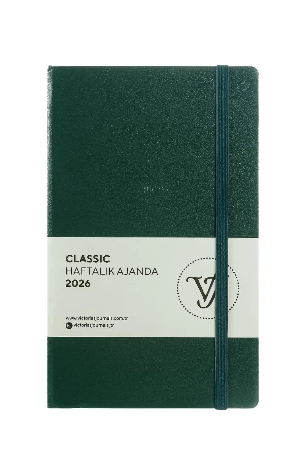 Victoria's Journals Classic 2026 Haftalık Ajanda 13x21 cm.Sert Kapak. Ivory 80 gr.144 Sayfa. Cepli. Lastikli.Yeşil Hover