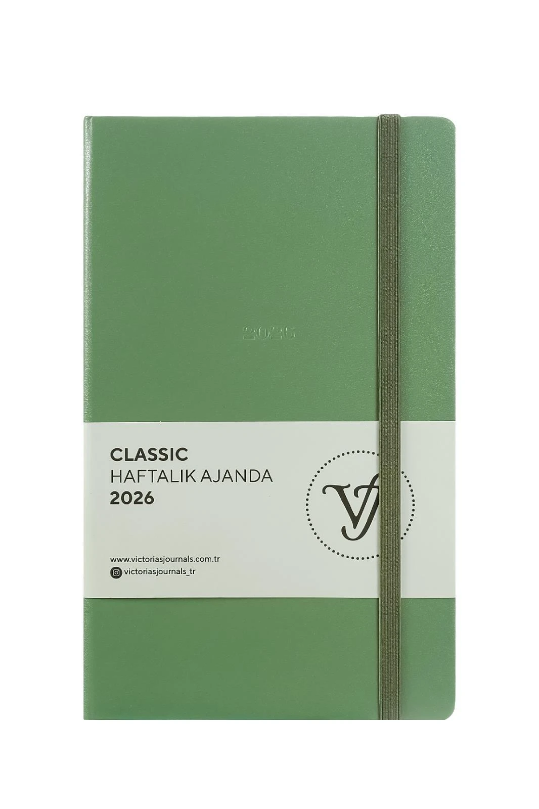 Victoria's Journals Classic 2026 Haftalık Ajanda 13x21 cm.Sert Kapak. Ivory 80 gr.144 Sayfa. Cepli. Lastikli.Olive Hover