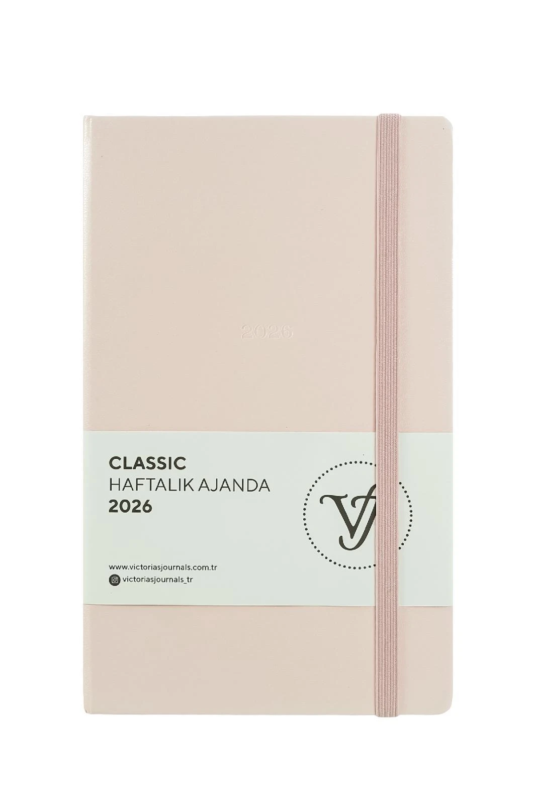 Victoria's Journals Classic 2026 Haftalık Ajanda 13x21 cm.Sert Kapak. Ivory 80 gr.144 Sayfa. Cepli. Lastikli.Pembe