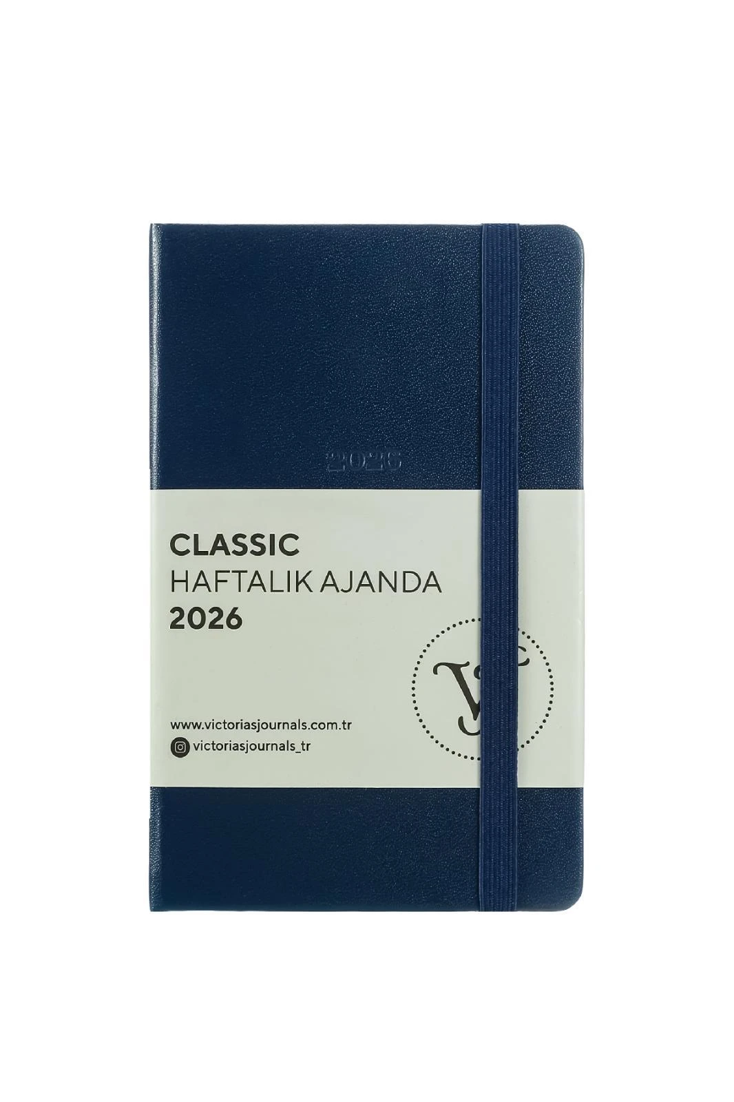 Victoria's Journals Classic 2026 Haftalık Ajanda 9x14 cm.Sert Kapak. Ivory 80 gr.144 Sayfa. Cepli. Lastikli.Mavi