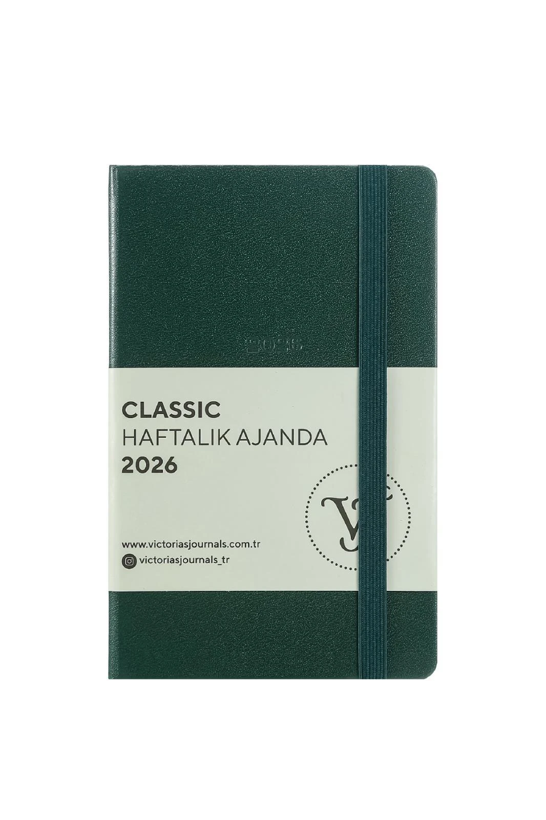 VJ Classic-Haftalık Ajanda 9x14 cm.Sert Kapak. Ivory 80 gr.144 Sayfa. Cepli. Lastikli.Yeşil