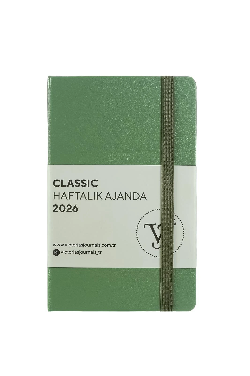 Victoria's Journals Classic 2026 Haftalık Ajanda 9x14 cm.Sert Kapak. Ivory 80 gr.144 Sayfa. Cepli. Lastikli.Olive