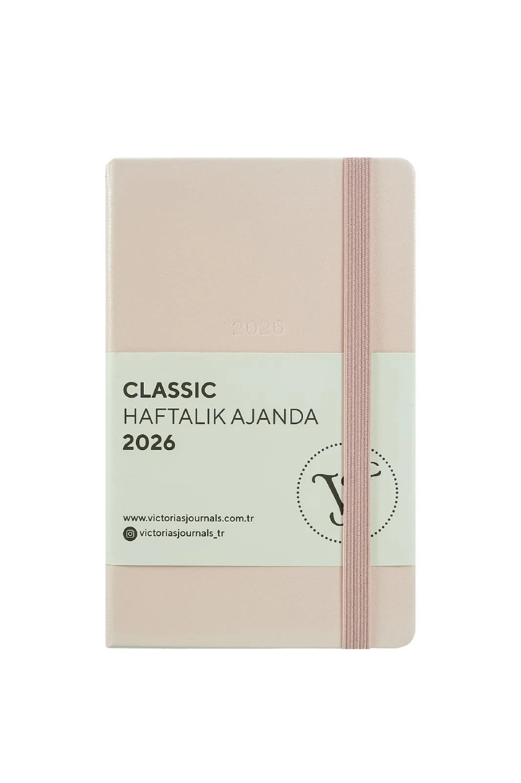 Victoria's Journals Classic 2026 Haftalık Ajanda 9x14 cm.Sert Kapak. Ivory 80 gr.144 Sayfa. Cepli. Lastikli.Pembe