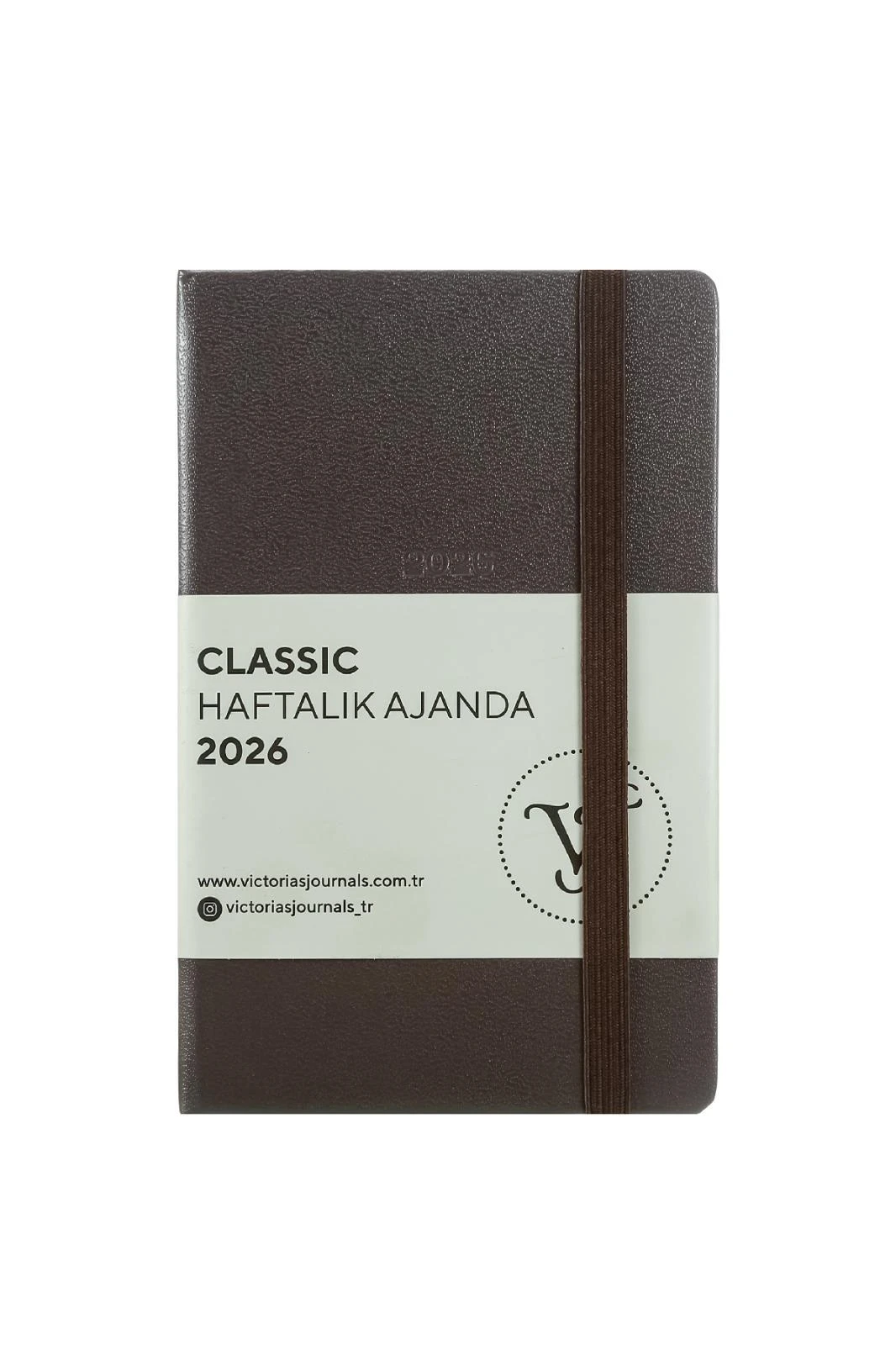 Victoria's Journals Classic 2026 Haftalık Ajanda 9x14 cm.Sert Kapak. Ivory 80 gr.144 Sayfa. Cepli. Lastikli.Kehverengi