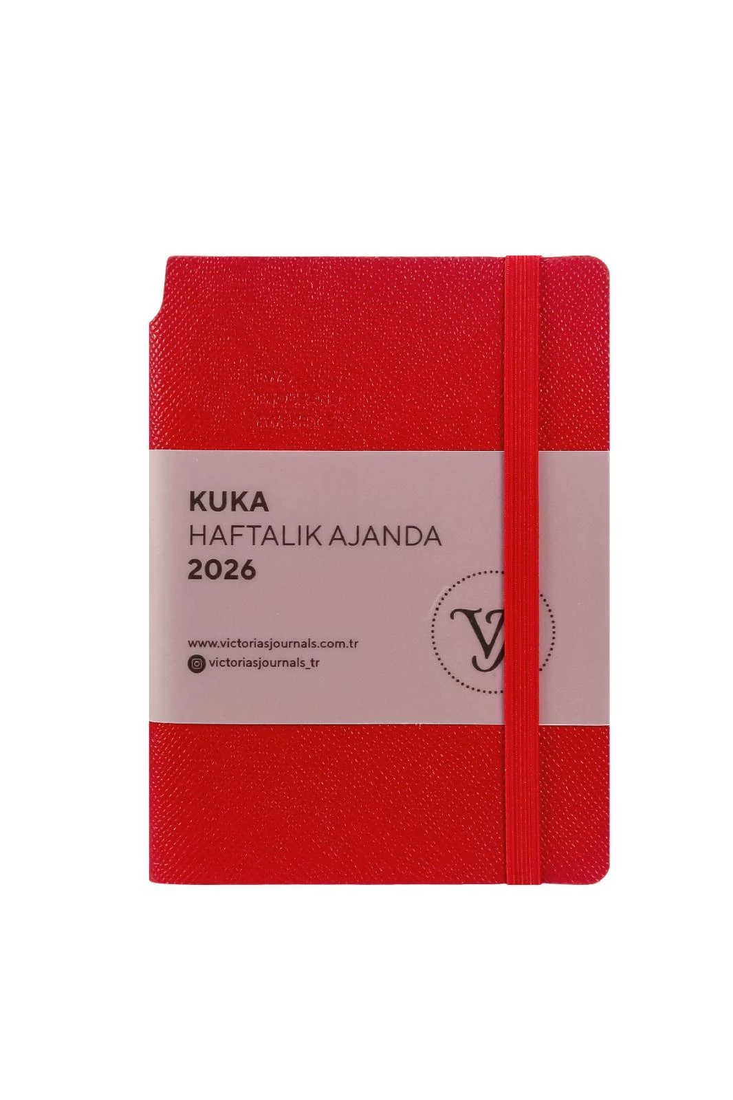 Victoria's Journals Kuka 2026  Haftalık Ajanda 9x14 cm. Ivory  80 gr. 160 sayfa. Esnek Kapak.Lastikli,Cepli,Kalem yeri.Renkli Kenar.Kırmızı