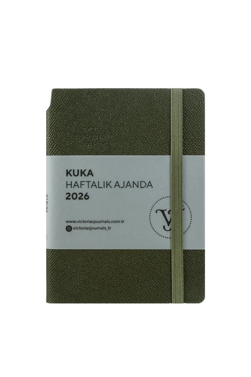 Victoria's Journals Kuka 2026 Haftalık Ajanda 9x14 cm. Ivory  80 gr. 160 sayfa. Esnek Kapak.Lastikli,Cepli,Kalem yeri.Renkli Kenar.Haki