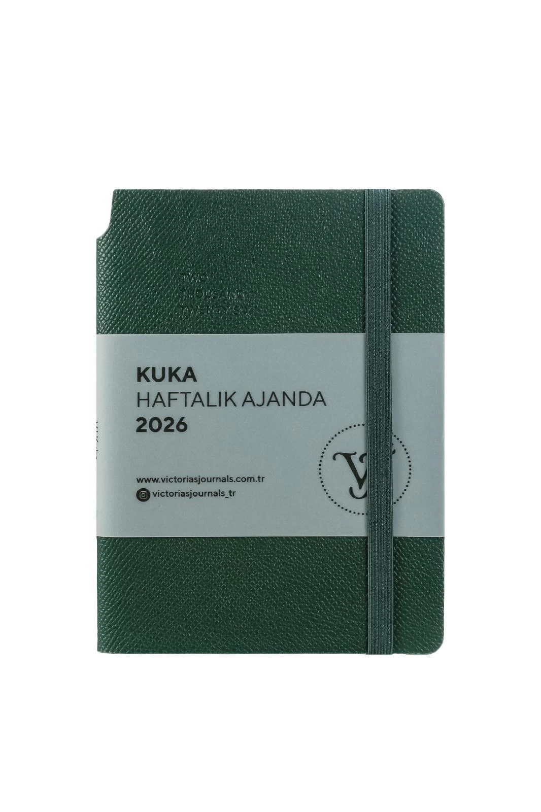 Victoria's Journals Kuka 2026 Haftalık Ajanda 9x14 cm. Ivory  80 gr. 160 sayfa. Esnek Kapak.Lastikli,Cepli,Kalem yeri.Renkli Kenar.Koyu Yeşil