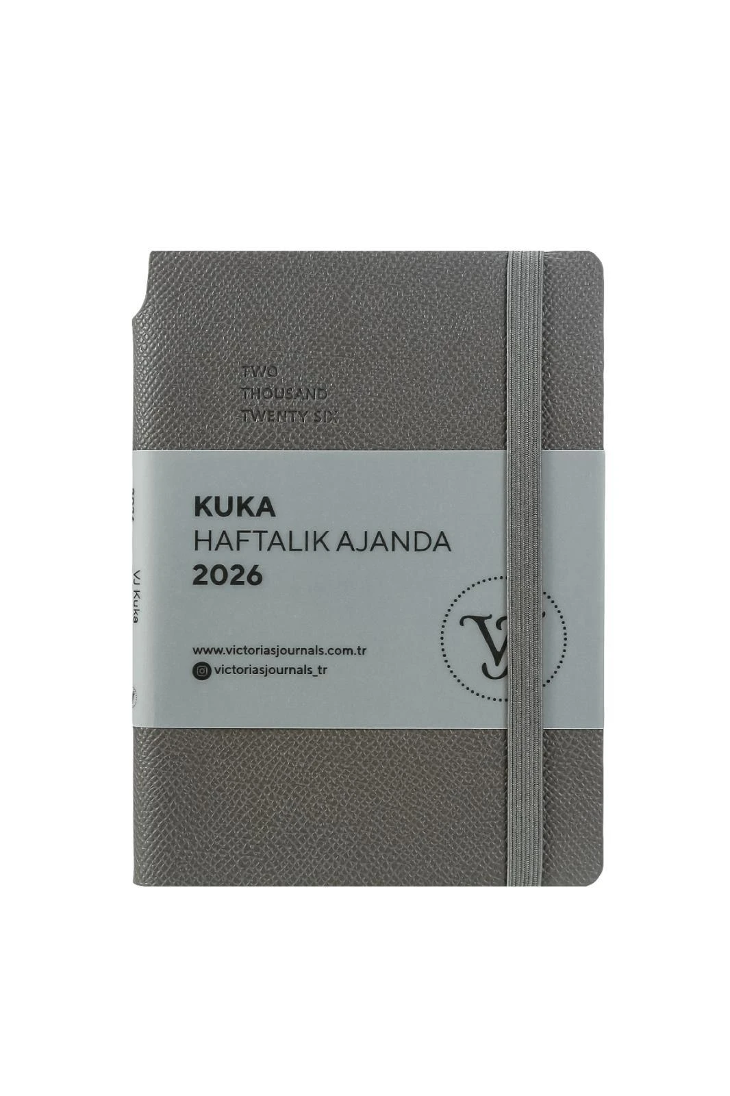 Victoria's Journals Kuka 2026 Haftalık Ajanda 9x14 cm. Ivory  80 gr. 160 sayfa. Esnek Kapak.Lastikli,Cepli,Kalem yeri.Renkli Kenar.Gri Hover