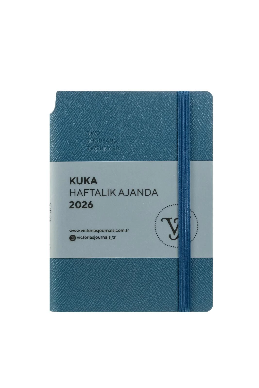 Victoria's Journals Kuka 2026 Haftalık Ajanda 9x14 cm. Ivory  80 gr. 160 sayfa. Esnek Kapak.Lastikli,Cepli,Kalem yeri.Renkli Kenar.Açık Mavi