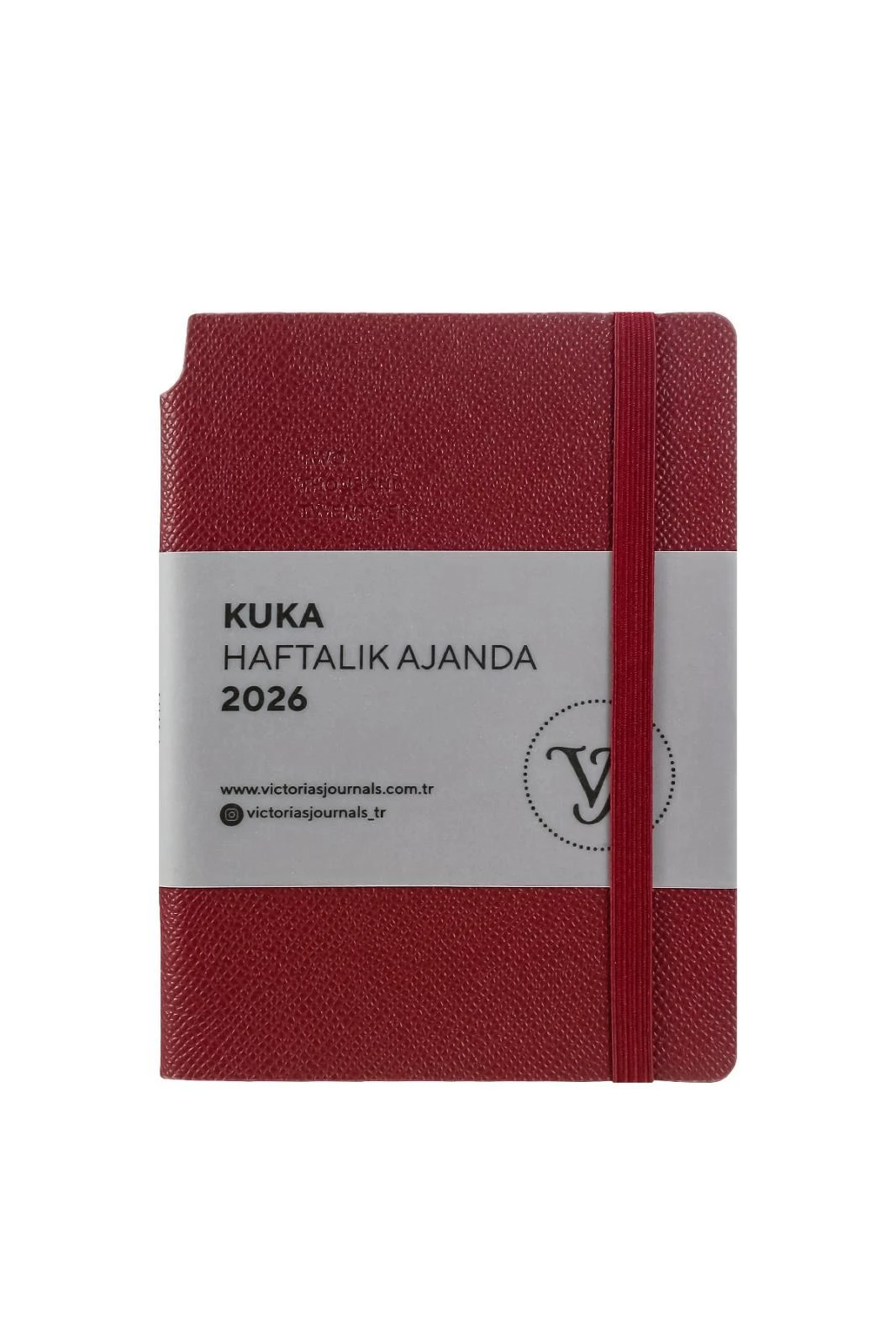 Victoria's Journals Kuka 2026 Haftalık Ajanda 9x14 cm. Ivory  80 gr. 160 sayfa. Esnek Kapak.Lastikli,Cepli,Kalem yeri.Renkli Kenar.Bordo