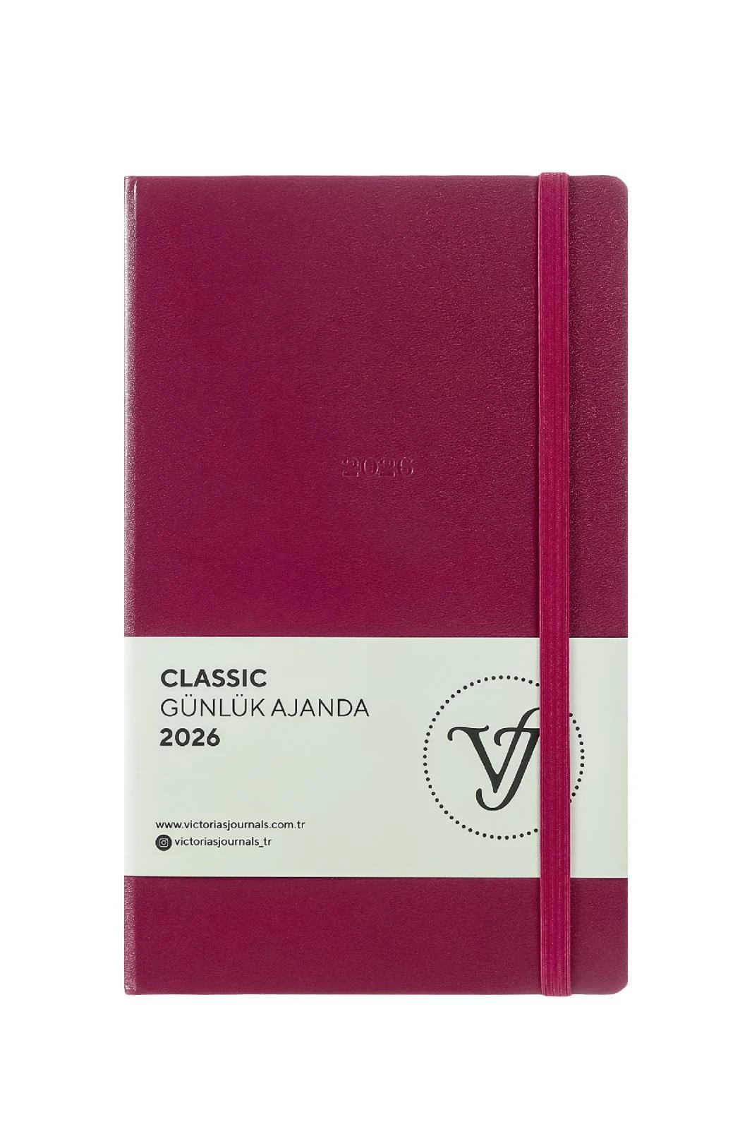 Victoria's Journals Classic 2026 Günlük Ajanda 13x21 cm. Sert Kapak. Ivory 70 gr.384 Sayfa. Cepli.Lastiklin Bordo