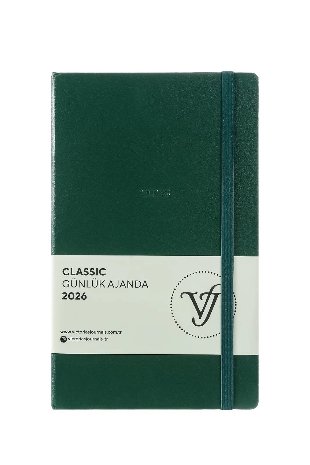 Victoria's Journals Classic 2026 Günlük Ajanda 13x21 cm. Sert Kapak. Ivory 70 gr.384 Sayfa. Cepli.Lastikli.Yeşil