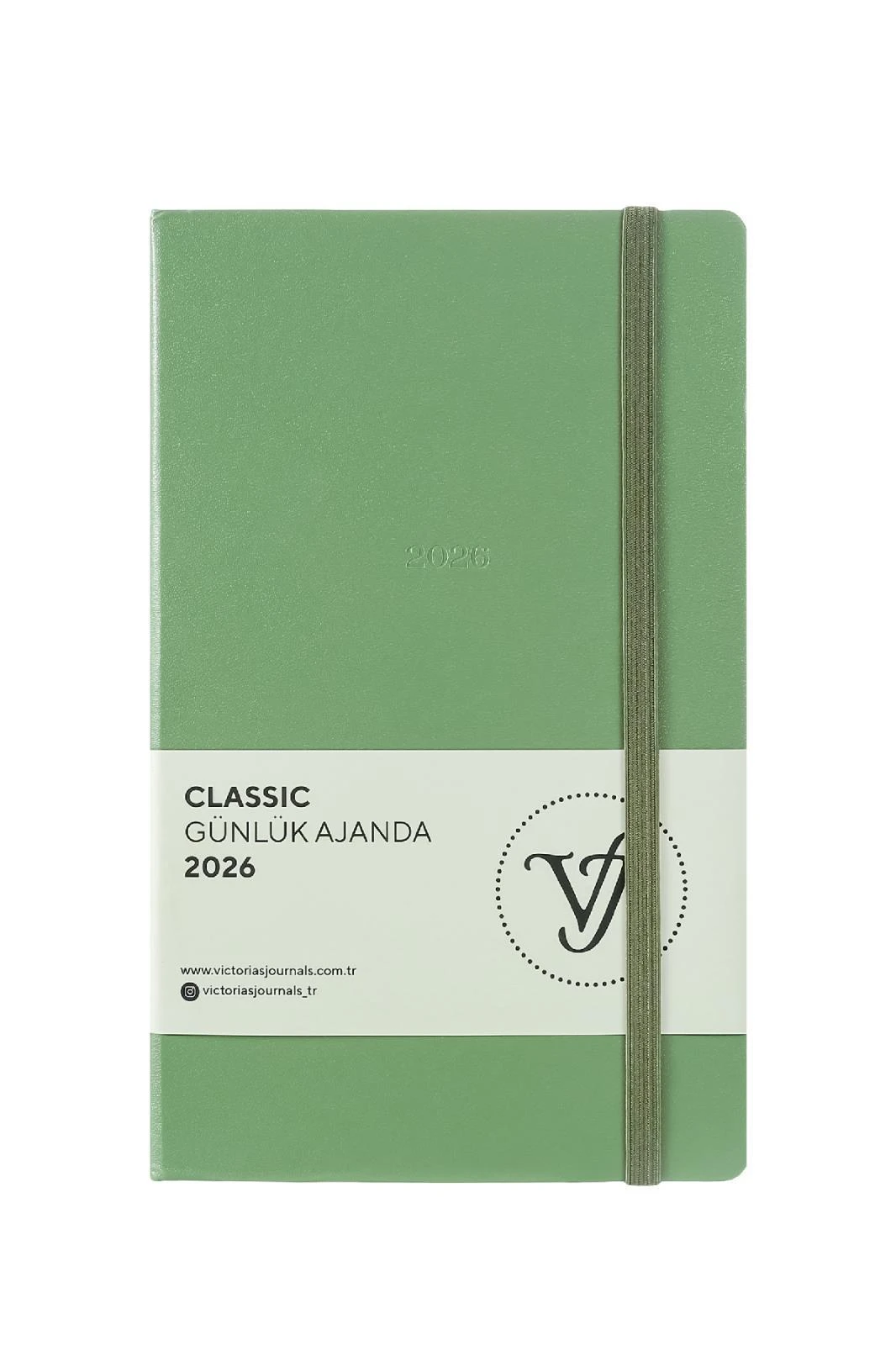 Victoria's Journals Classic 2026 Günlük Ajanda 13x21 cm. Sert Kapak. Ivory 70 gr.384 Sayfa. Cepli.Lastikli.Olive Hover