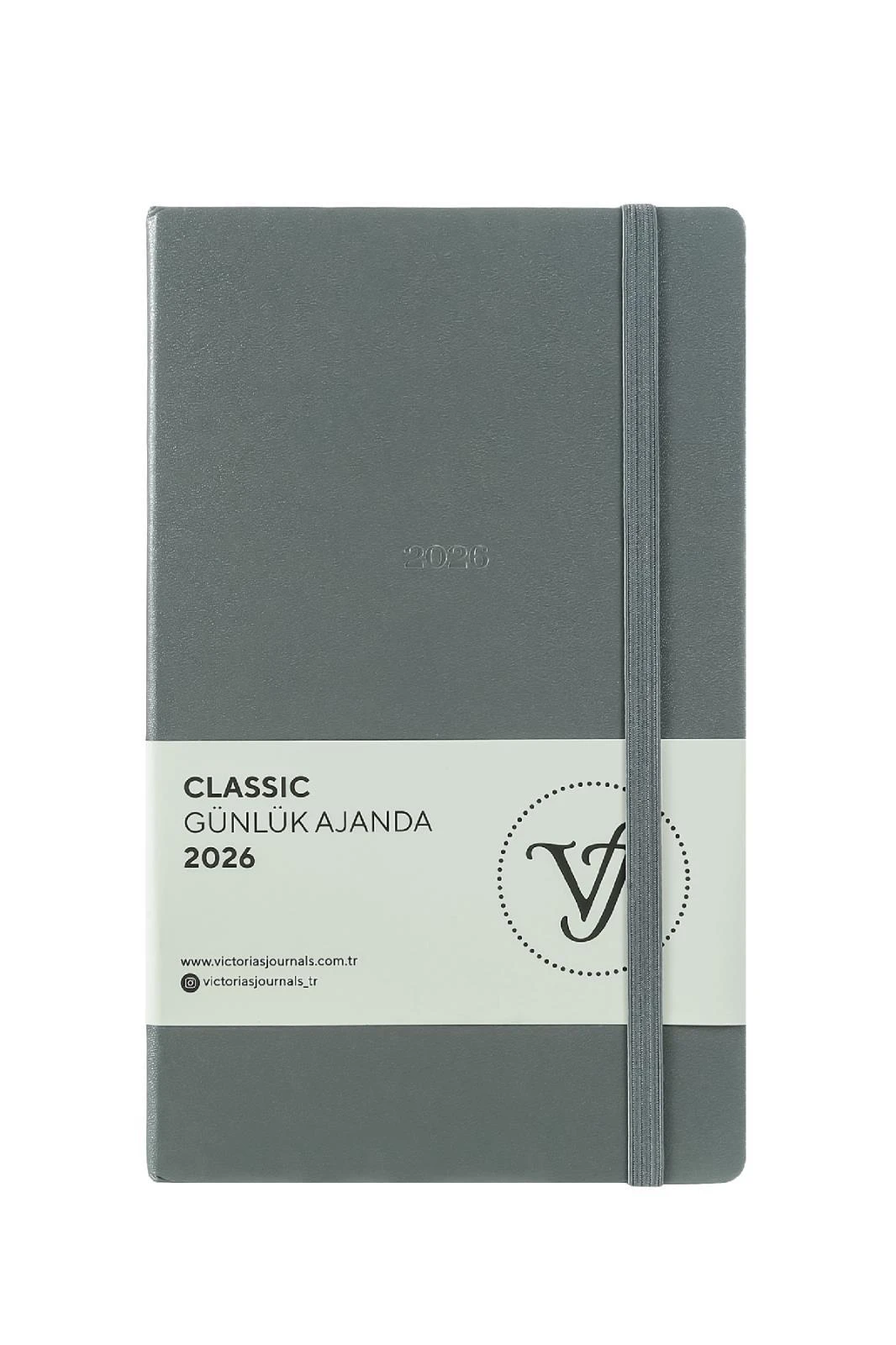 Victoria's Journals Classic 2026 Günlük Ajanda 13x21 cm Sert Kapak Ivory 70 gr 384 Sayfa Cepli Lastikli Gri Hover