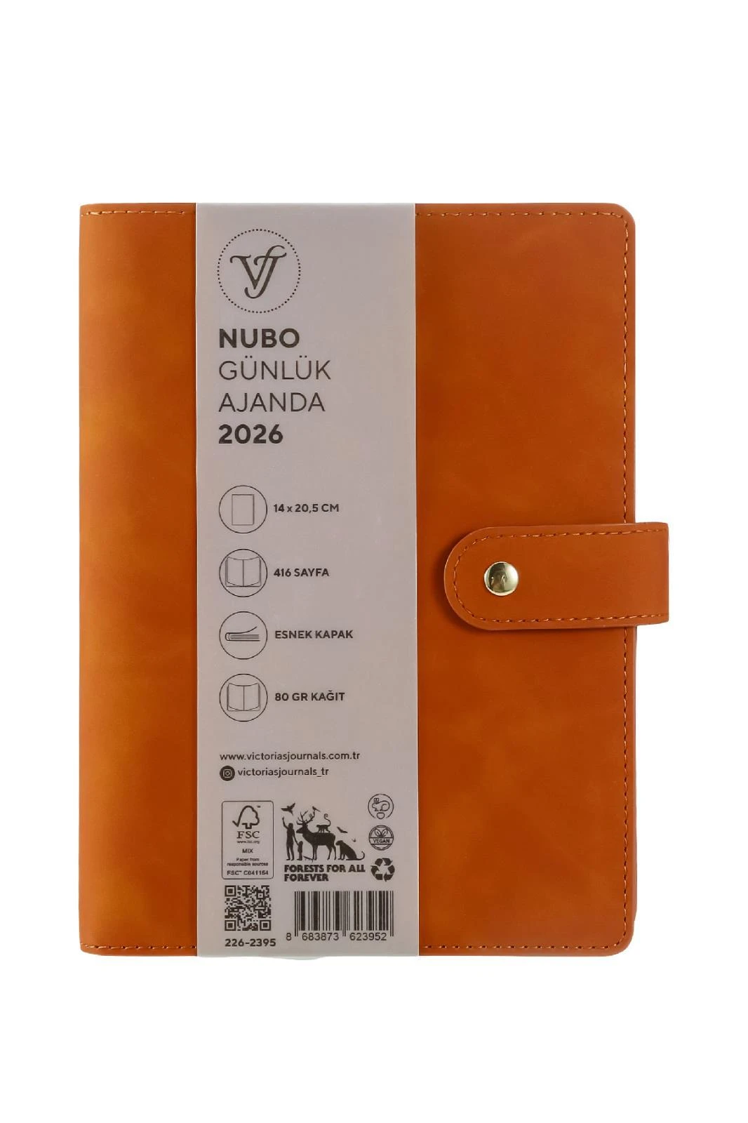 Victoria's Journals Nubo 2026 Günlük Ajanda A5 (14x20,5cm)  Ivory  80 gsm 416 sayfa . Değişebilen iç.Hardal